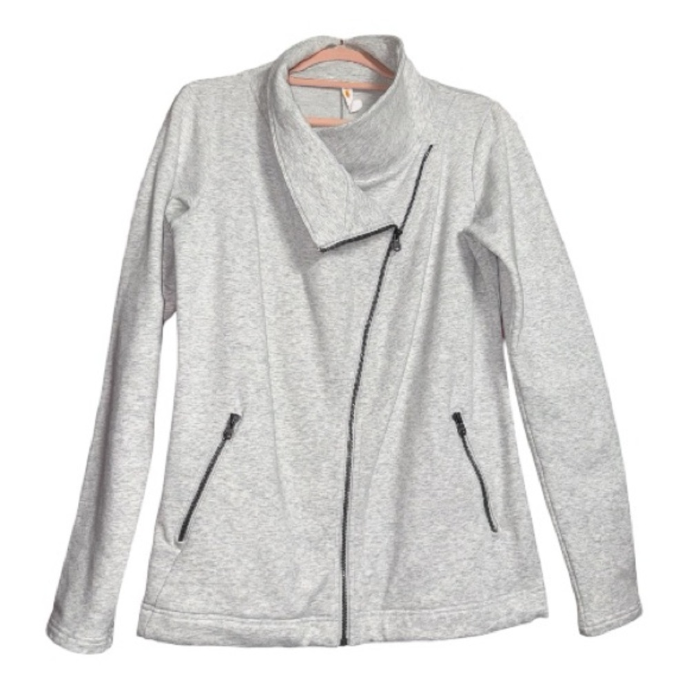 Lucy.com Assymetrical Zip Up Fleece lined Sweatshirt | Light Heathered Gray | M
